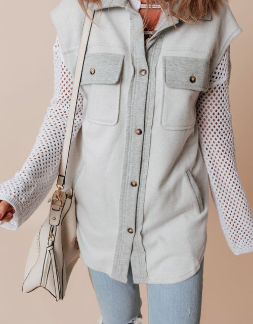 Load image into Gallery viewer, Pocketed Curved Hem Button Up Vest
