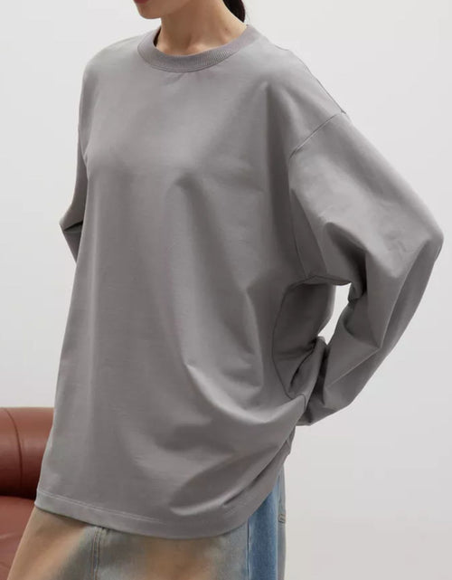 Load image into Gallery viewer, Round Neck Dropped Shoulder Long Sleeve T-Shirt
