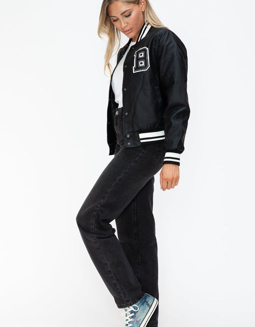 Load image into Gallery viewer, Love Me Now PU Leather Contrast Snap Down Bomber Jacket
