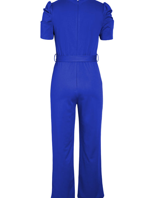 Load image into Gallery viewer, Belted Puff Sleeve V-Neck Jumpsuit
