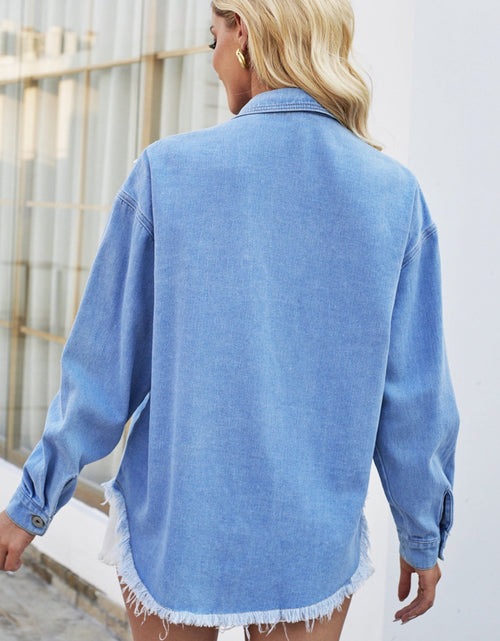 Load image into Gallery viewer, Pearl Detail Pocketed Button Up Denim Jacket

