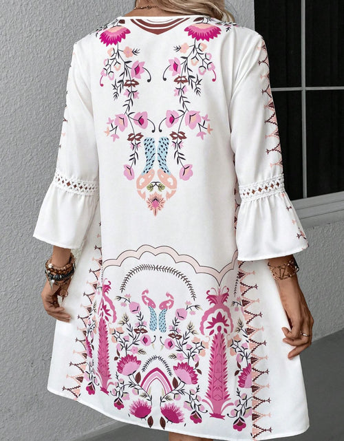 Load image into Gallery viewer, Lace Detail Printed Three-Quarter Sleeve Dress
