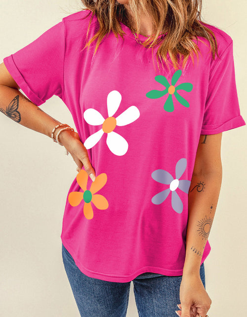 Load image into Gallery viewer, Flower Round Neck Short Sleeve T-Shirt

