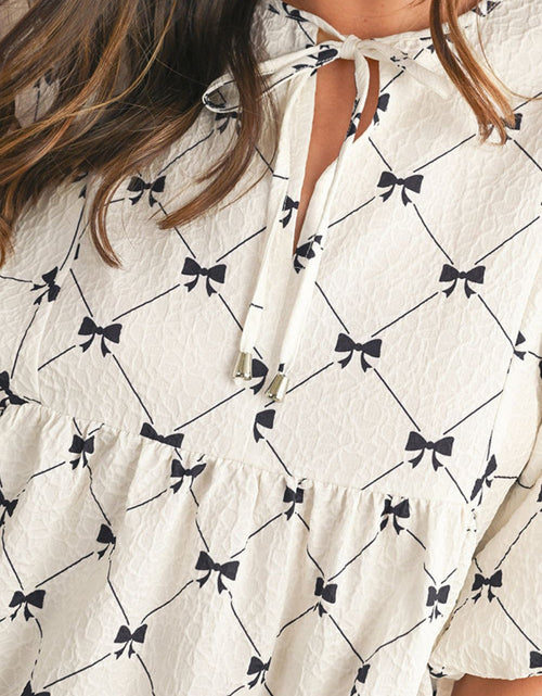 Load image into Gallery viewer, Bow Print Tie Neck Half Sleeve Dress
