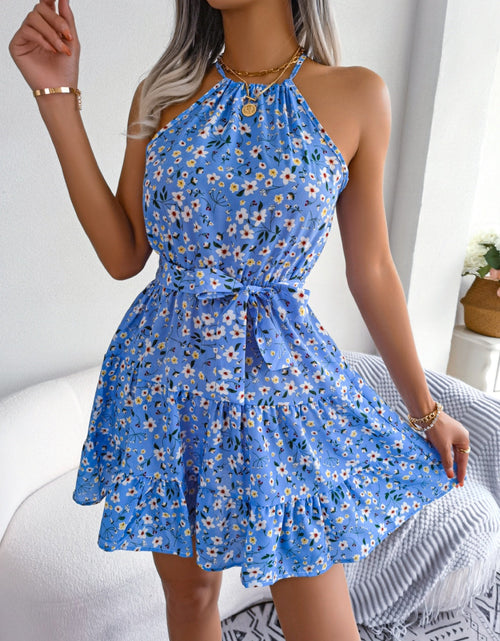 Load image into Gallery viewer, Tied Printed Grecian Neck Mini Dress
