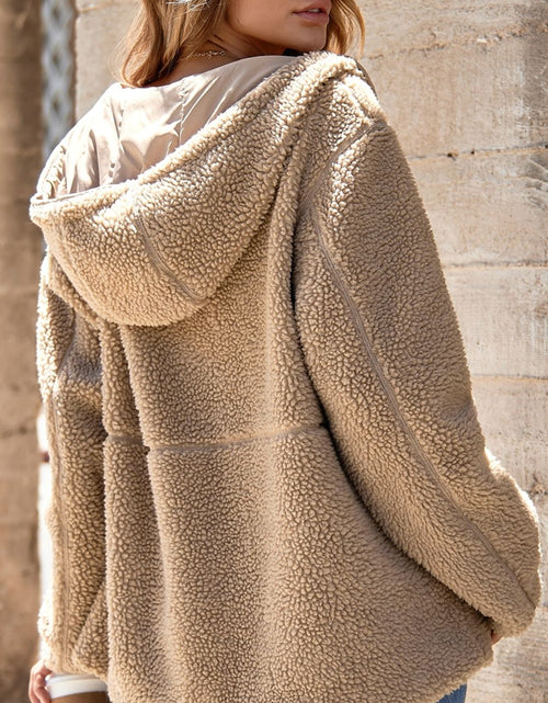 Load image into Gallery viewer, Drawstring Fleece Zip Up Hooded Jacket
