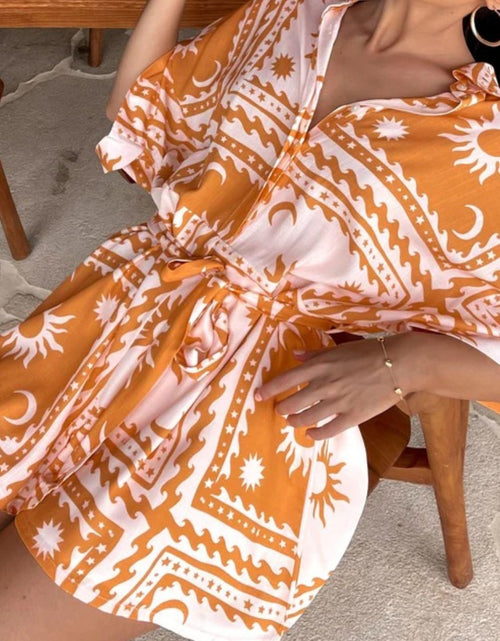 Load image into Gallery viewer, Printed Tie Waist Half Sleeve Romper

