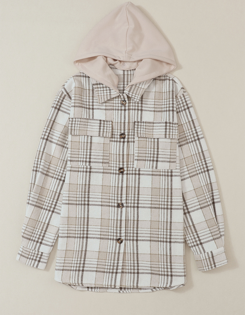 Load image into Gallery viewer, Plaid Removable Hood Button Up Shacket
