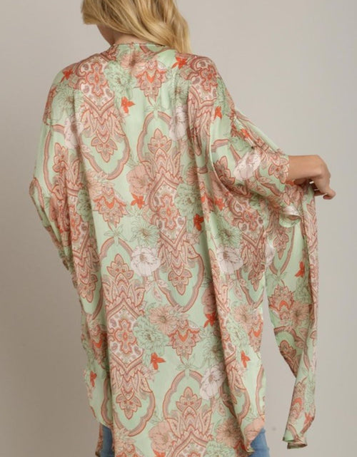 Load image into Gallery viewer, Umgee Full Size Mixed Print Open Front Kimono with Ruffle Sleeves Plus Size
