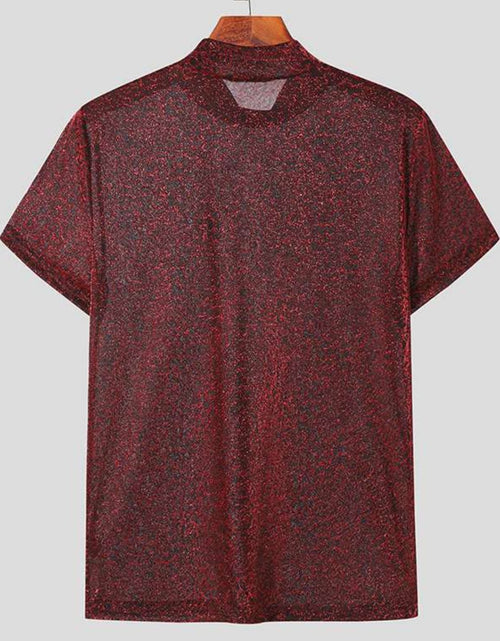 Load image into Gallery viewer, Men's Full Size Glitter Mock Neck Short Sleeve Top Plus Size

