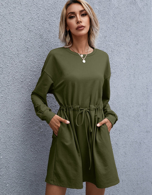 Load image into Gallery viewer, Ivy Lane Drawstring Round Neck Dropped Shoulder Mini Dress

