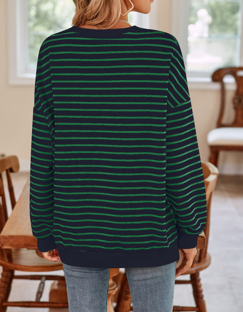 Load image into Gallery viewer, Lovelet Striped Round Neck Long Sleeve Sweatshirt
