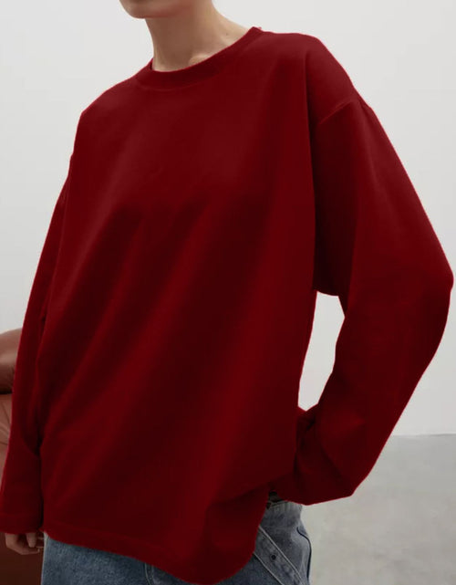 Load image into Gallery viewer, Round Neck Dropped Shoulder Long Sleeve T-Shirt
