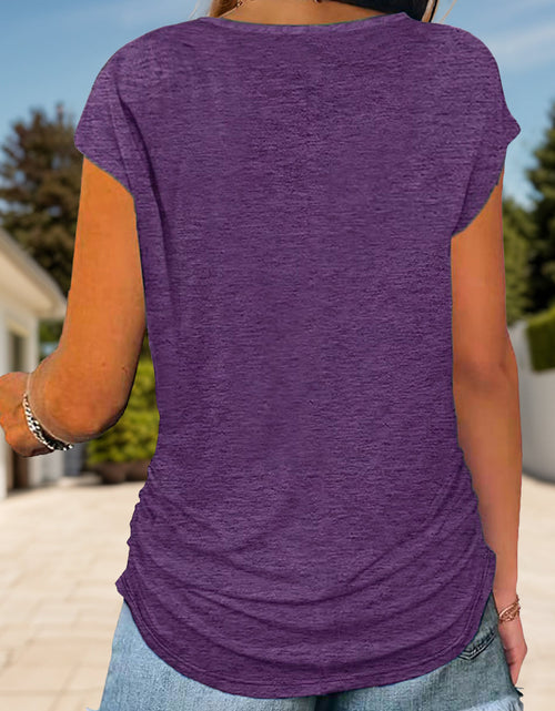 Load image into Gallery viewer, Full Size Half Zip Cap Sleeve T-Shirt
