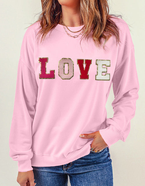 Load image into Gallery viewer, LOVE Patch Round Neck Dropped Shoulder Sweatshirt
