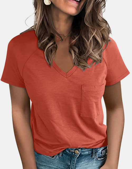 Load image into Gallery viewer, Pocketed V-Neck Short Sleeve T-Shirt
