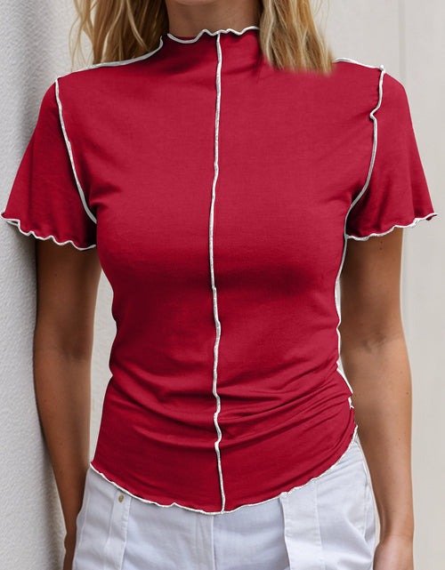 Load image into Gallery viewer, Basic Bae Contrast Trim Mock Neck Short Sleeve T-Shirt
