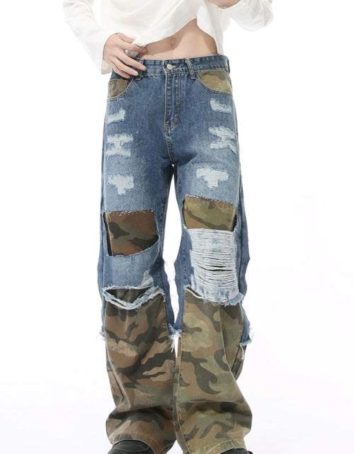 Load image into Gallery viewer, Distressed Camouflage Patchwork Jeans
