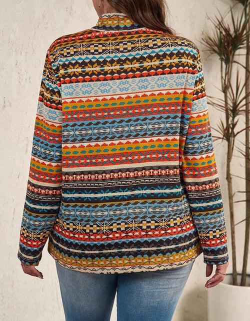 Load image into Gallery viewer, Plus Size Drawstring Printed Mock Neck Long Sleeve Top
