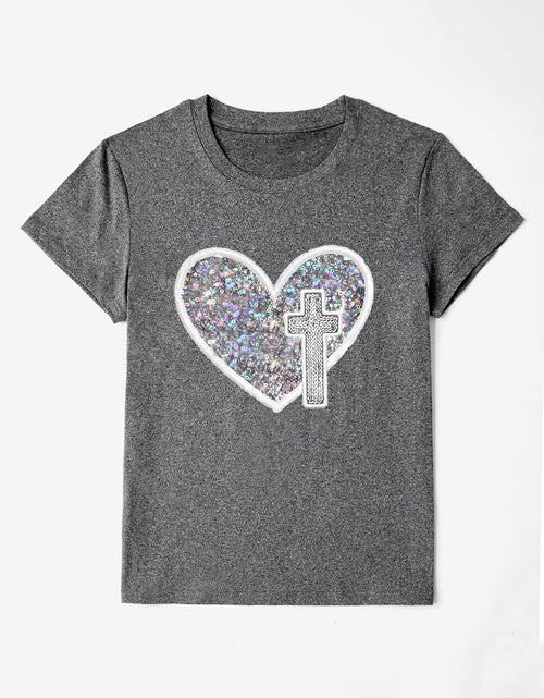 Load image into Gallery viewer, Graphic Heart Round Neck Short Sleeve T-Shirt
