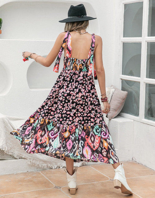 Load image into Gallery viewer, Printed Plunge Sleeveless Midi Dress
