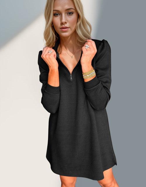 Load image into Gallery viewer, Double Take Textured Quarter Zip Long Sleeve Dress
