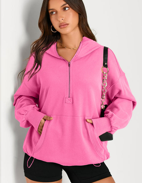 Load image into Gallery viewer, Pocketed Half Zip Long Sleeve Hoodie
