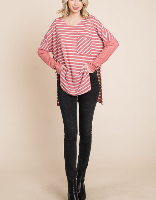 Load image into Gallery viewer, Culture Code Oversize Striped Round Neck Long Sleeve Slit T-Shirt
