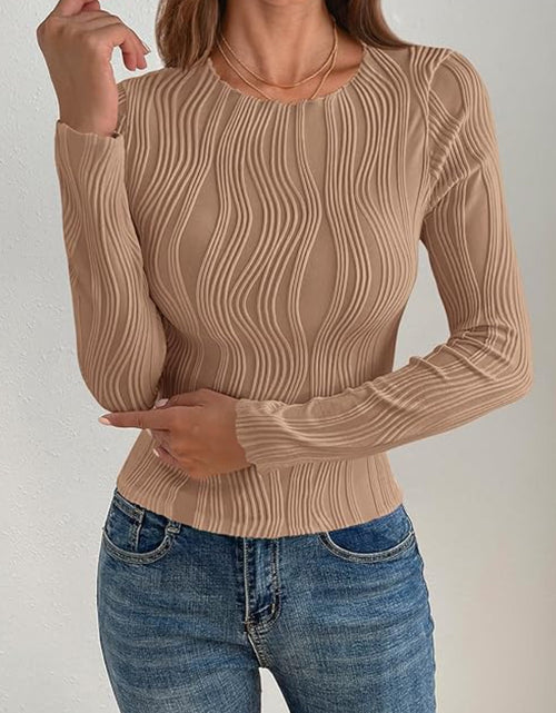 Load image into Gallery viewer, Textured Round Neck Long Sleeve Top
