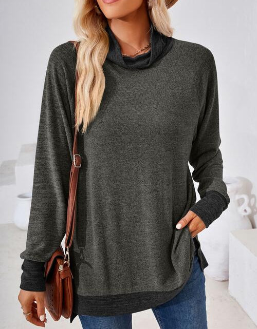 Load image into Gallery viewer, Contrast Mock Neck Long Sleeve T-Shirt
