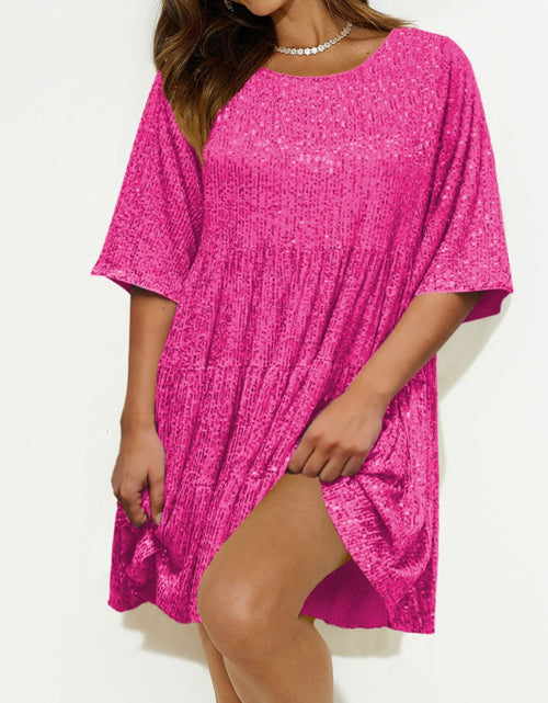 Load image into Gallery viewer, Sequin Round Neck Half Sleeve Mini Dress
