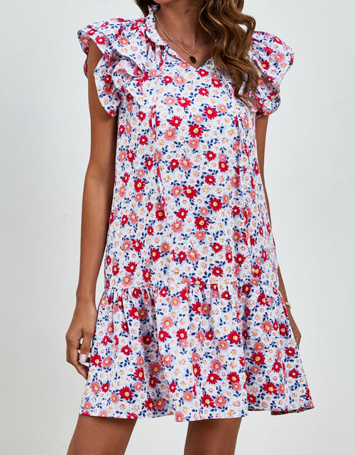 Load image into Gallery viewer, Tied Floral Cap Sleeve Mini Dress
