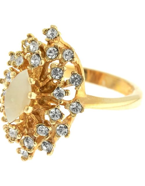 Load image into Gallery viewer, Vintage Ring Genuine Opal with Clear and Ruby Austrian Crystals 18kt Yellow Gold Electroplated by PVD Vintage Jewelry
