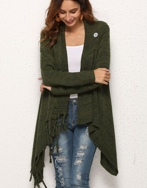Load image into Gallery viewer, Angel Wings One-Button Tassel Tie Asymmetrical Hem Cardigan
