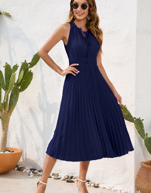 Load image into Gallery viewer, Swiss Dot Tie Neck Sleeveless Dress
