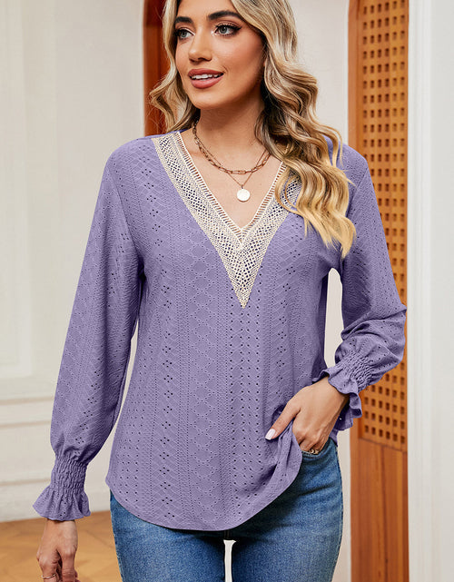 Load image into Gallery viewer, Eyelet V-Neck Flounce Sleeve T-Shirt
