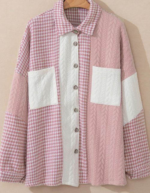 Load image into Gallery viewer, Color Block Houndstooth Collared Neck Shacket
