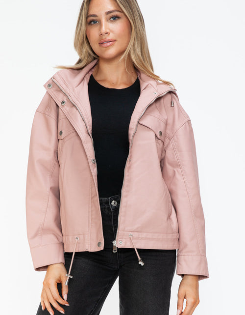 Load image into Gallery viewer, How Dare U Drawstring Hem PU Leather Zip Up Jacket
