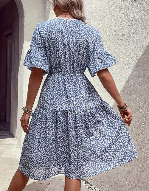 Load image into Gallery viewer, Perfee Floral Flounce Sleeve V-Neck Dress
