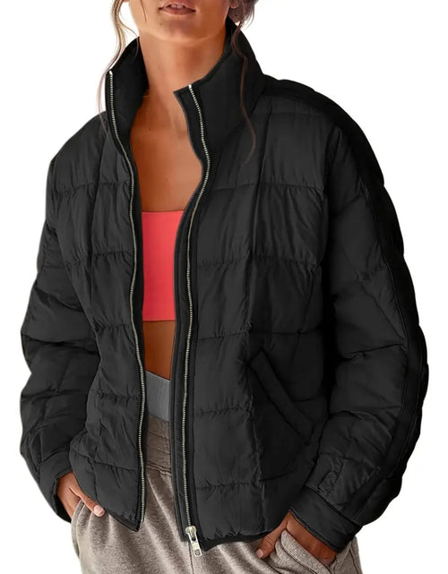 Load image into Gallery viewer, Pocketed Plaid Quilted Zip Up Winter Coat
