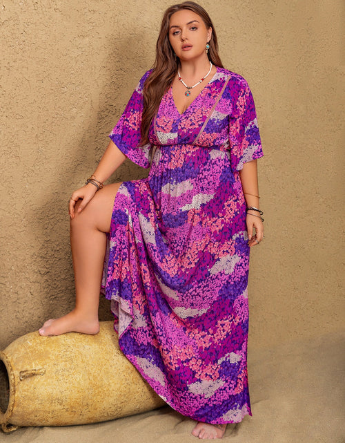 Load image into Gallery viewer, Plus Size Slit Printed Half Sleeve Maxi Dress
