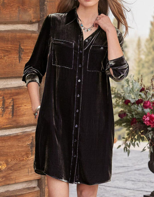 Load image into Gallery viewer, High-Low Button Up Long Sleeve Knee Length Dress
