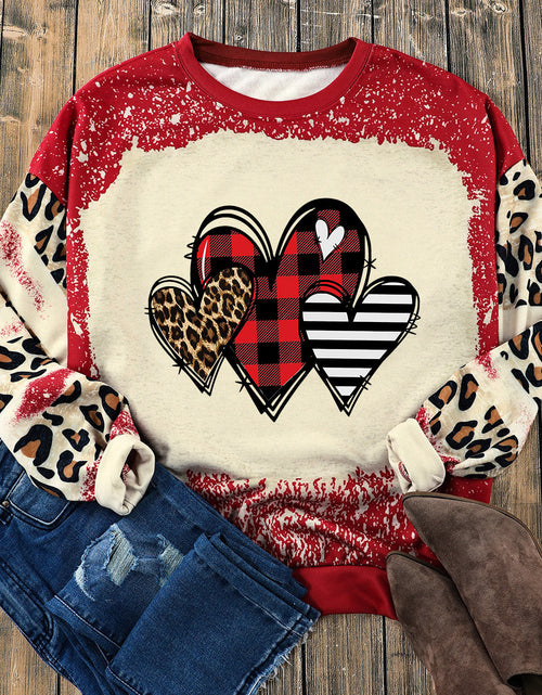 Load image into Gallery viewer, Heart Leopard Round Neck Sweatshirt
