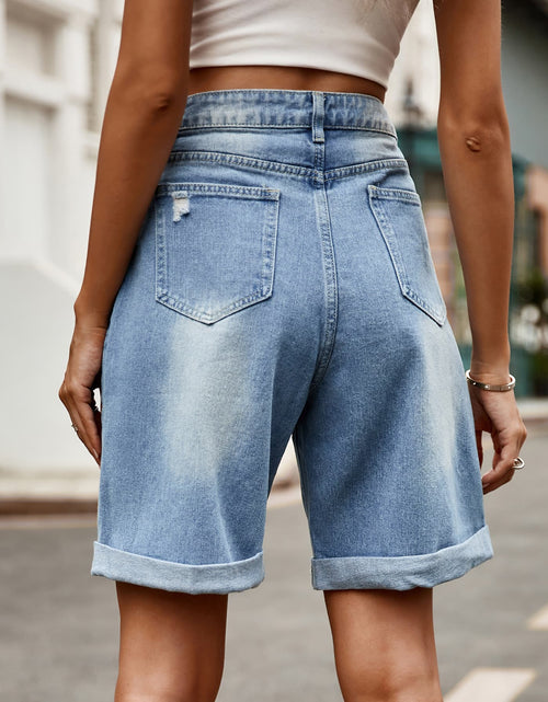 Load image into Gallery viewer, Distressed Buttoned Denim Shorts with Pockets
