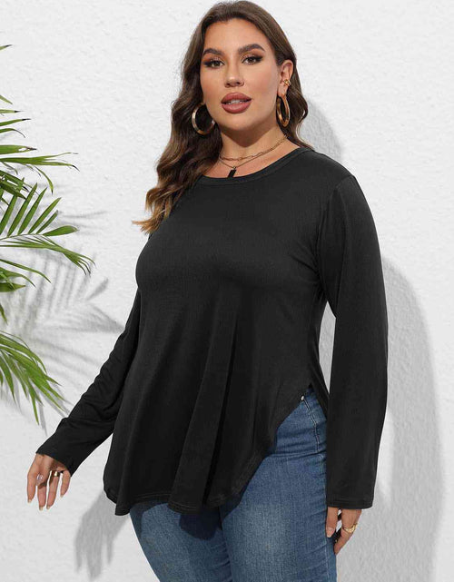 Load image into Gallery viewer, Plus Size Round Neck Long Sleeve Slit T-Shirt
