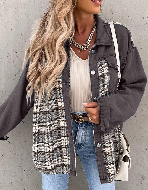Load image into Gallery viewer, Plaid Button Up Dropped Shoulder Jacket

