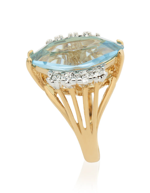 Load image into Gallery viewer, Vintage Ring Aquamarine Marquise Crystal 18k Gold Antique Womans Jewelry Handmade Rings by PVD Vintage Jewelry
