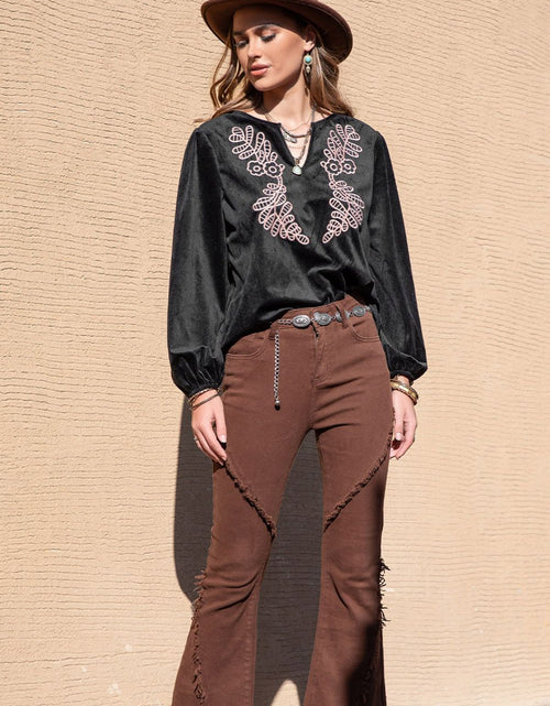 Load image into Gallery viewer, Notched Neck Long Sleeve Blouse
