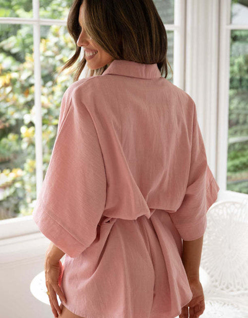 Load image into Gallery viewer, Tied Button Up Collared Neck Romper
