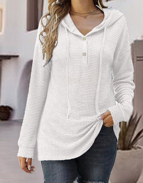 Load image into Gallery viewer, Half Button Up Drawstring Hoodie
